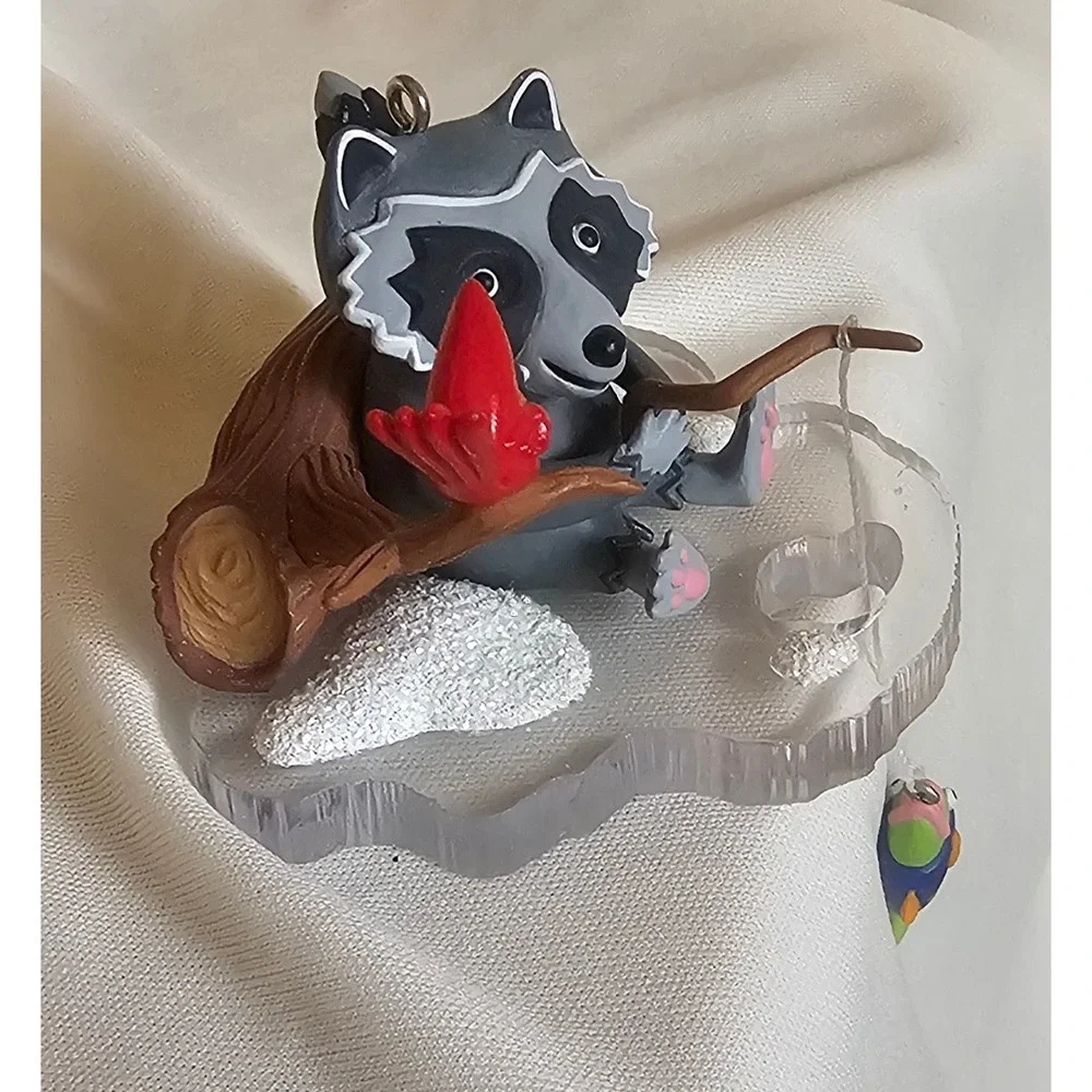 VTG 2000 Hallmark Keepsake Raccoon Ice Fishing Christmas Ornament